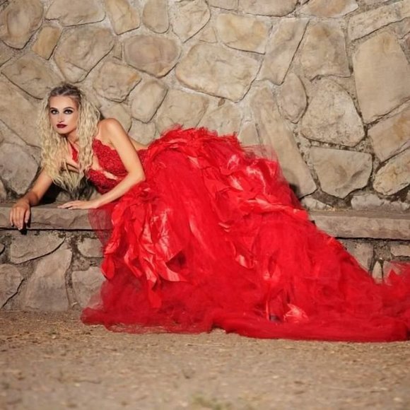 "CRISTABEL" Red & Pink Wedding Ballgown Set - Picture 1 of 3